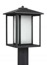 Anzalone Electric and Lighting Items 89129-12 - Hunnington contemporary 1-light outdoor exterior post lantern in black finish with etched seeded gla