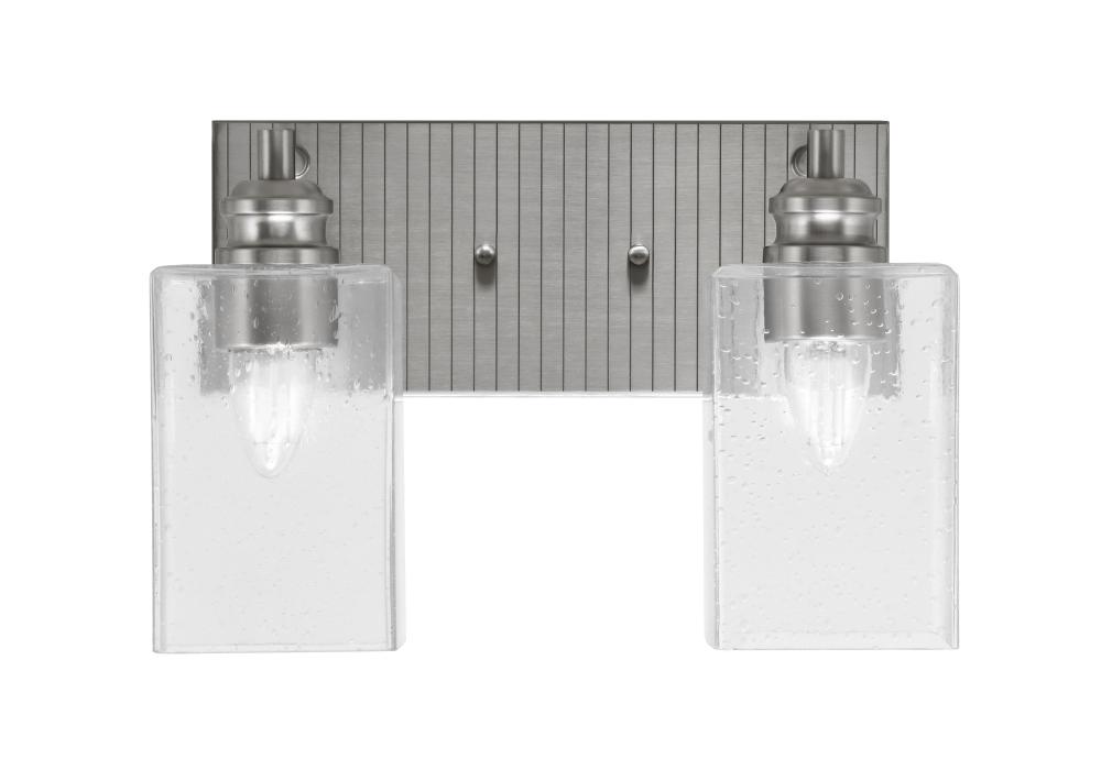 Edge 2 Light Bath Bar, Brushed Nickel Finish, 4" Clear Bubble Glass