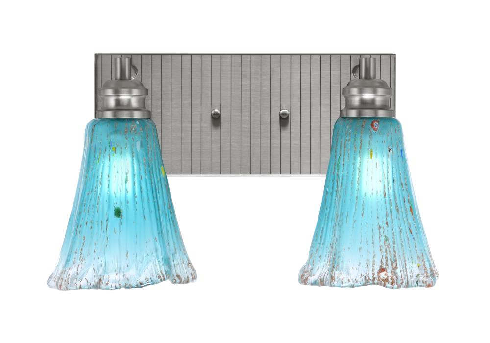 Edge 2 Light Bath Bar, Brushed Nickel Finish, 5.5" Fluted Teal Crystal Glass