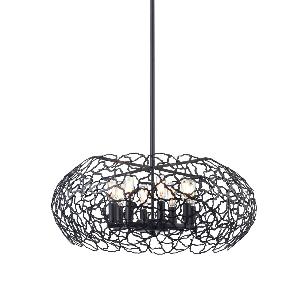 8-Light 22" Organic Oval Matte Black Pendant Light