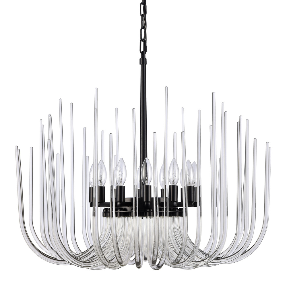 12-Light Solid Curved Clear Glass Satin Brushed Black Chandelier