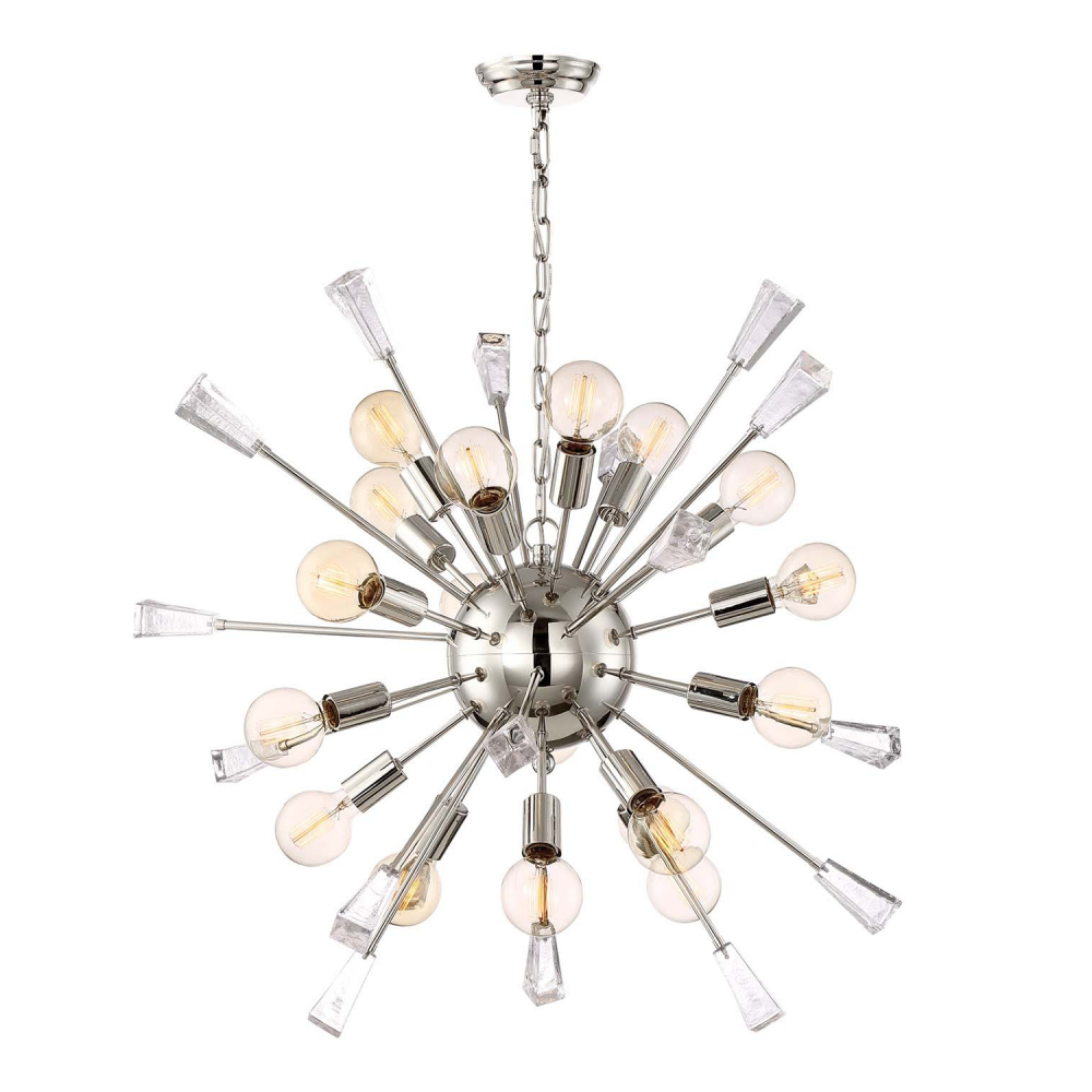 18-Light 36" Polished Nickel Rock Crystal Sputnik Chandelier