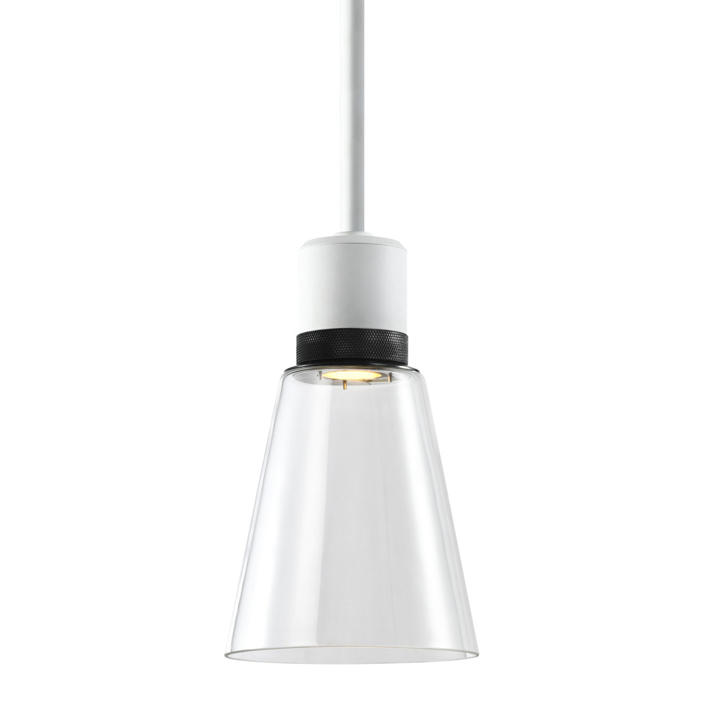 7" LED 3CCT Clear Bell Glass Pendant Light, Matte White with Black Metal Finish