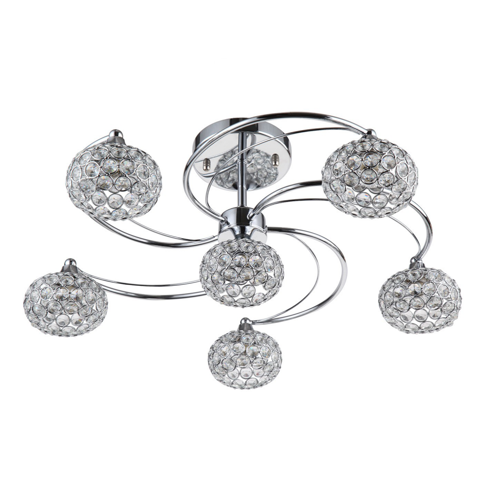 6-Light 23" Swirling Crystal Globe Semi-Flush Mount