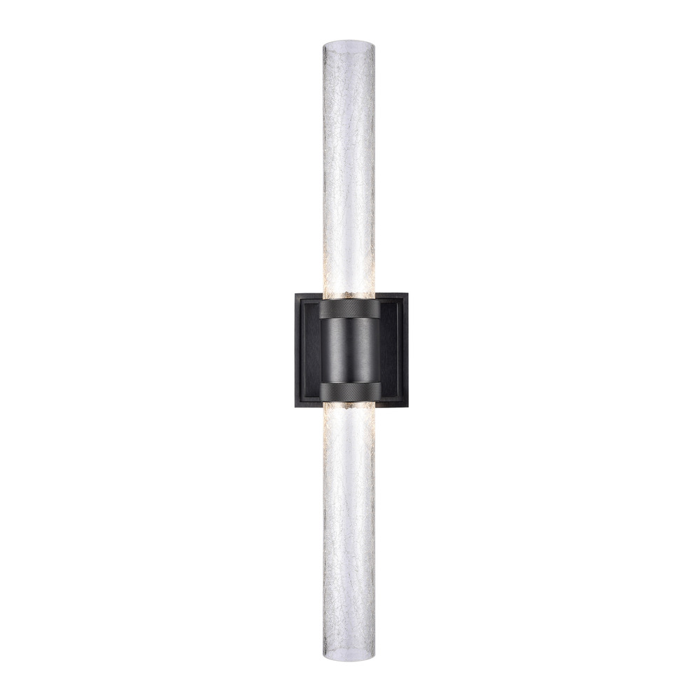 LED 3CCT Duo Wall Sconce, 12" Crackled Glass and Satin Brushed Black Finish