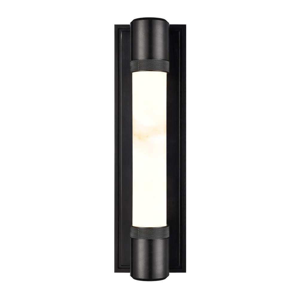 LED 3CCT Fuse Wall Sconce, 12" Spanish Alabaster Shade and Satin Brushed Black Finish