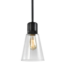 ZEEV Lighting P11708-E26-SBB-G16 - 7" E26 Clear Bell Glass Pendant Light, Satin Brushed Black Metal Finish