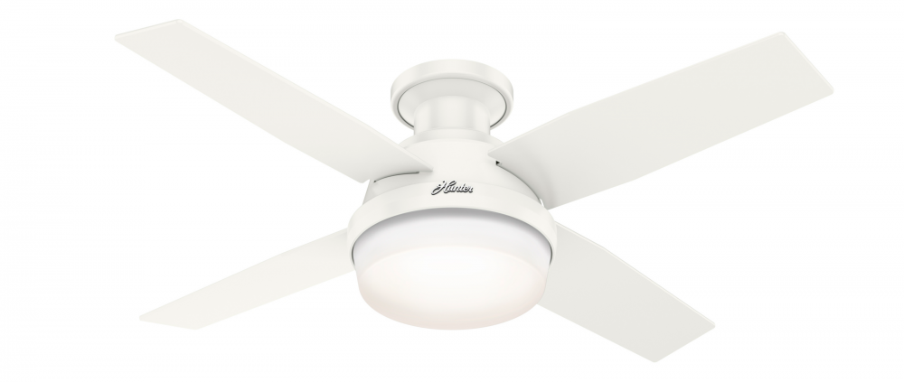 Hunter 44 in Dempsey Fresh White Low Profile Damp Rated Ceiling Fan w/ LED LT Kit & Handheld Remote