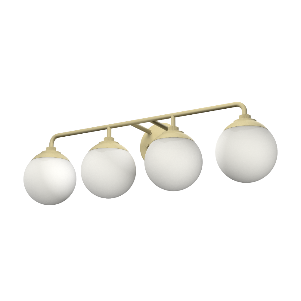 Hunter Hepburn Modern Brass with Cased White Glass 4 Light Bathroom Vanity Wall Light Fixture