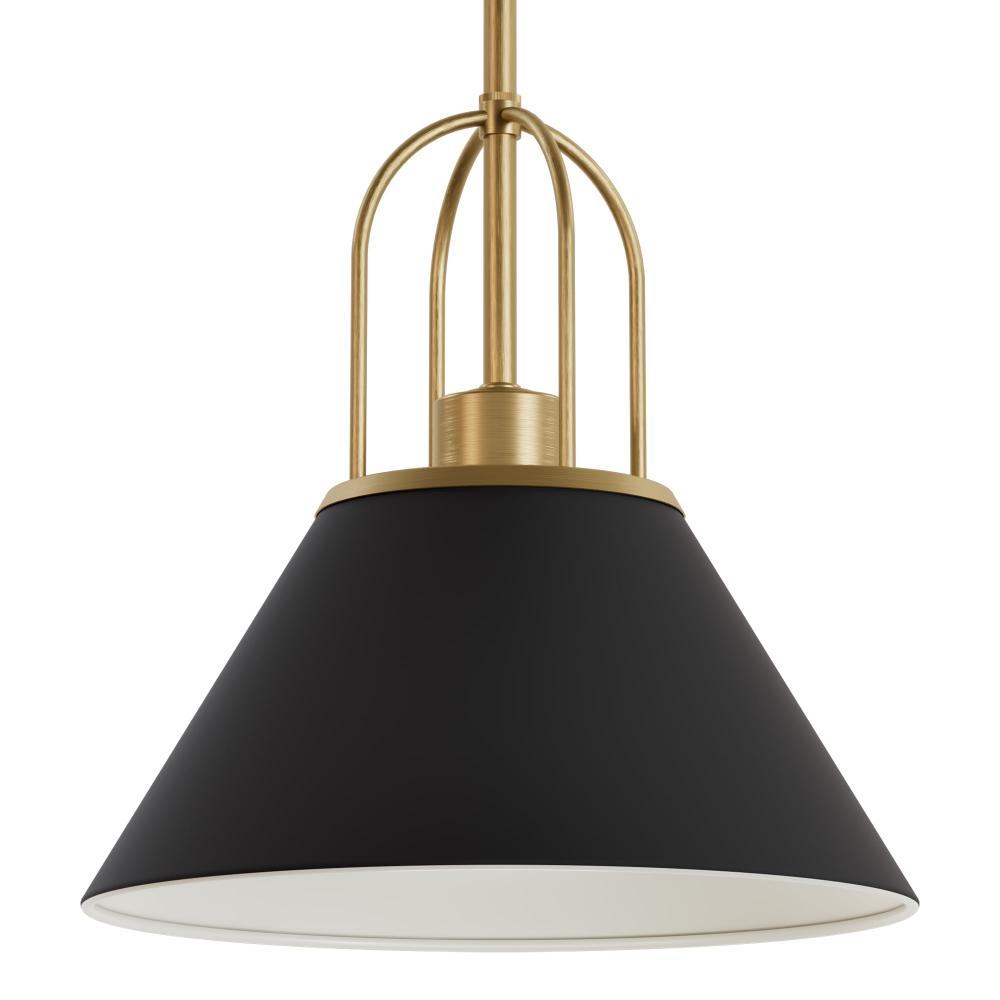 Hunter Carrington Isle Matte Black and Luxe Gold 1 Light Medium Pendant Ceiling Light Fixture