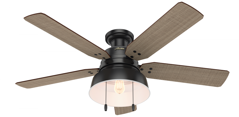 Hunter 52 inch Mill Valley Matte Black Low Profile Damp Rated Ceiling Fan with LED Light Kit