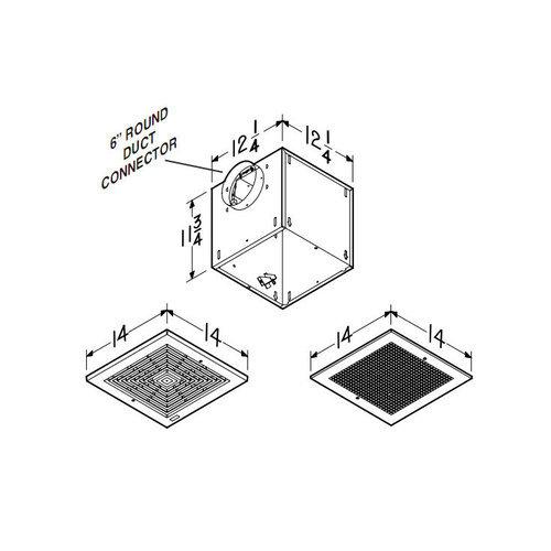 Ceiling Mount Ventilator, High Capactiy, 115 CFM Horizontal/Vertical, 0.9 Sones. Metal grille. 6 in.