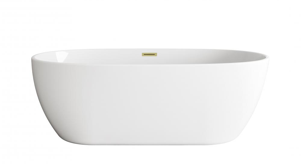 77 inch Soaking Bathtub in Glossy White with Brushed Gold Trim