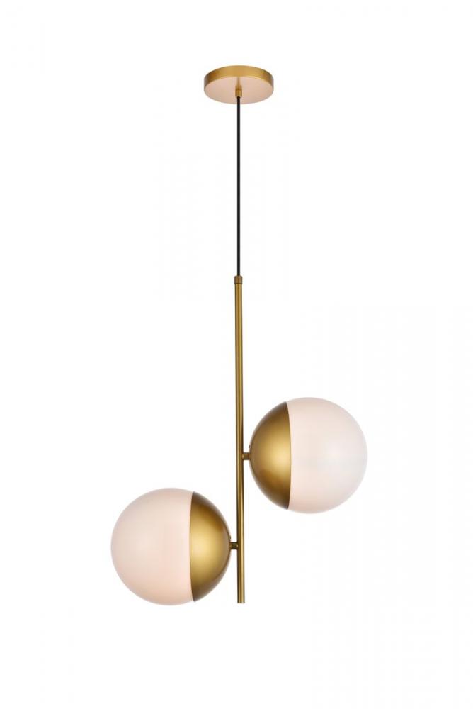 Eclipse 2 Lights Brass Pendant With Frosted White Glass