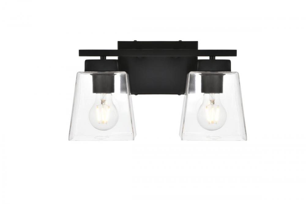 Merrick 2 Light Black and Clear Bath Sconce