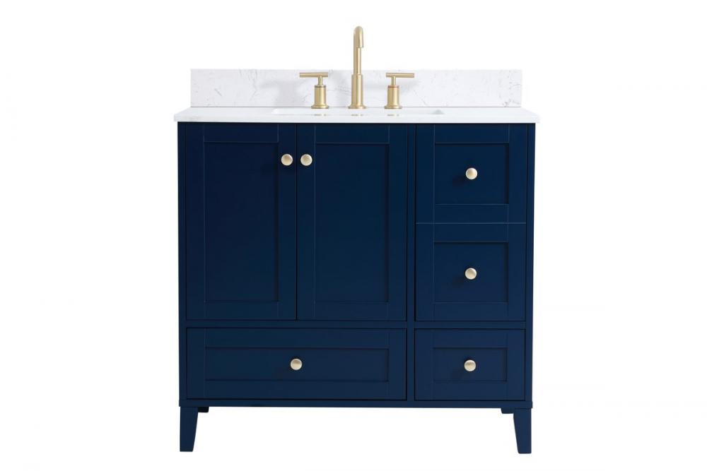 36 inch Single Bathroom Vanity in Blue with Backsplash