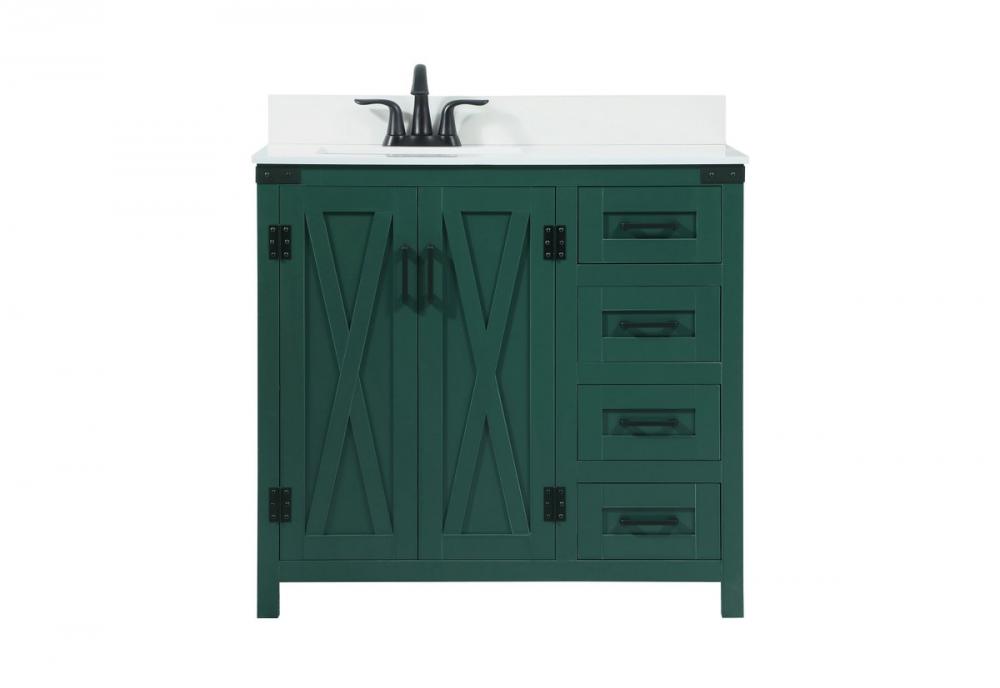 36 inch Single bathroom vanity in green with backsplash