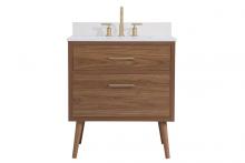 Elegant VF41030WB-BS - 30 Inch Bathroom Vanity in Walnut Brown with Backsplash