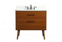 Elegant VF41036MTK-BS - 36 Inch Single Bathroom Vanity in Teak with Backsplash