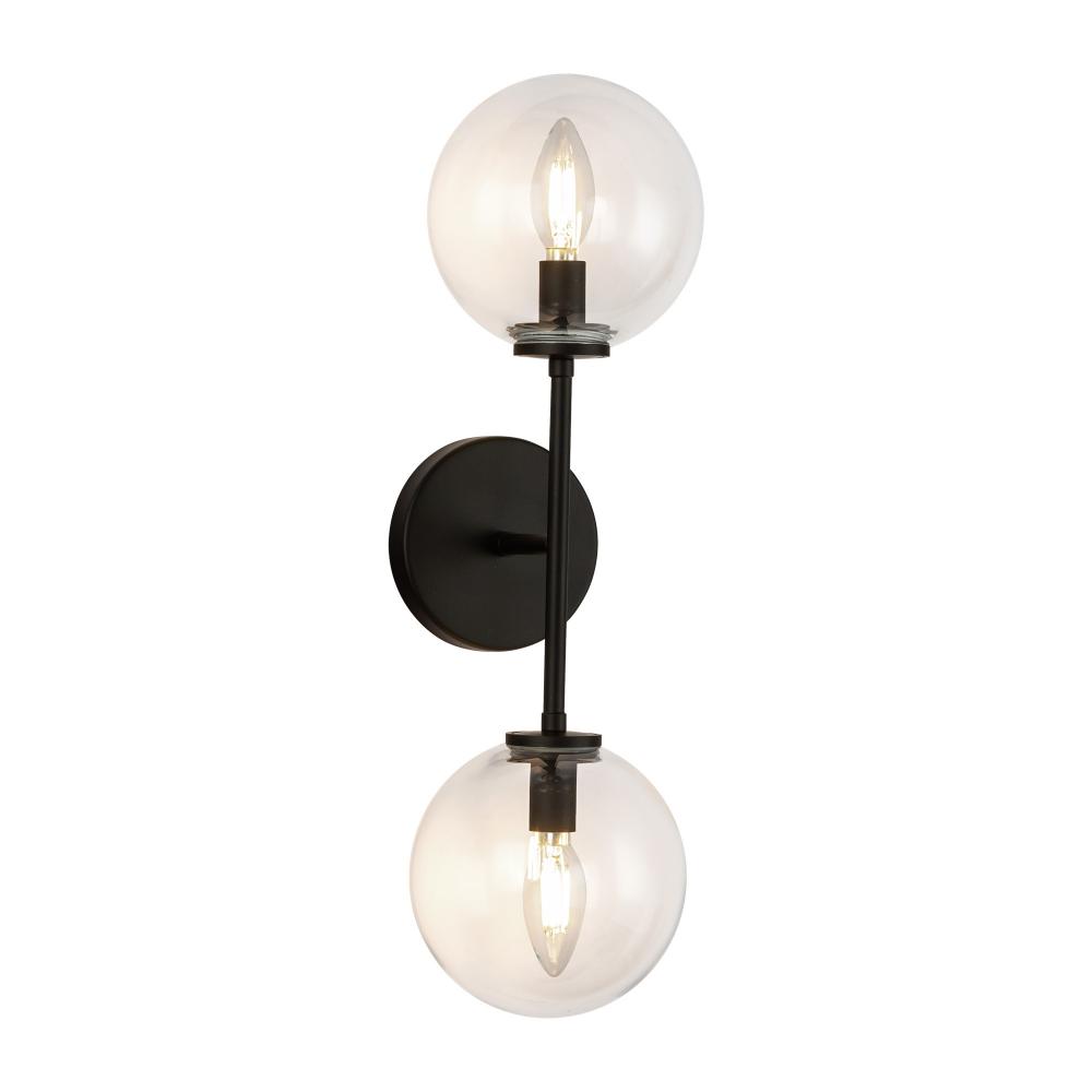 Cassia 20-in Matte Black/Clear Glass 2 Lights Wall Vanity