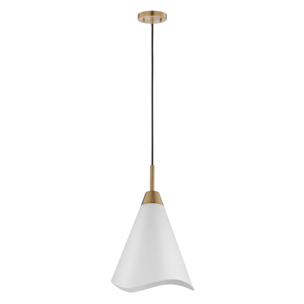 Tango; 1 Light; Medium Pendant; Matte White with Burnished Brass