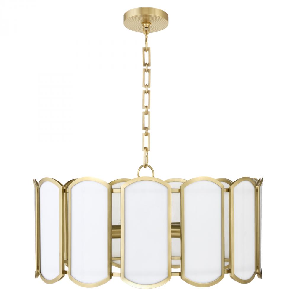 Belleview 5 Light  Pendant, Aged Brass