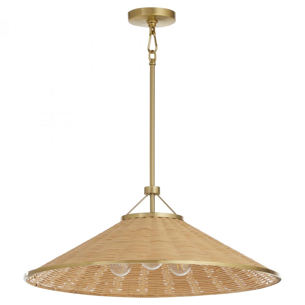 Cona 24 inches 3 Light Pendant, Aged Brass