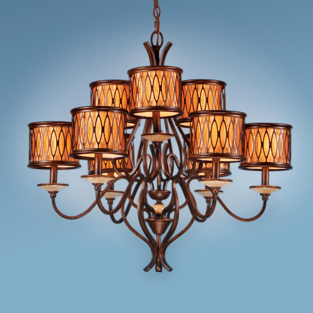 Nine Light Bronze Drum Shade Chandelier