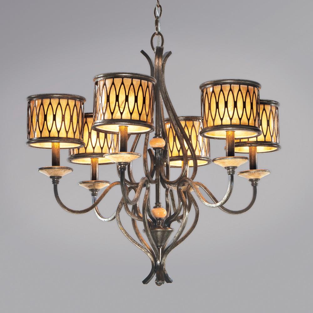 Six Light Silver Drum Shade Chandelier