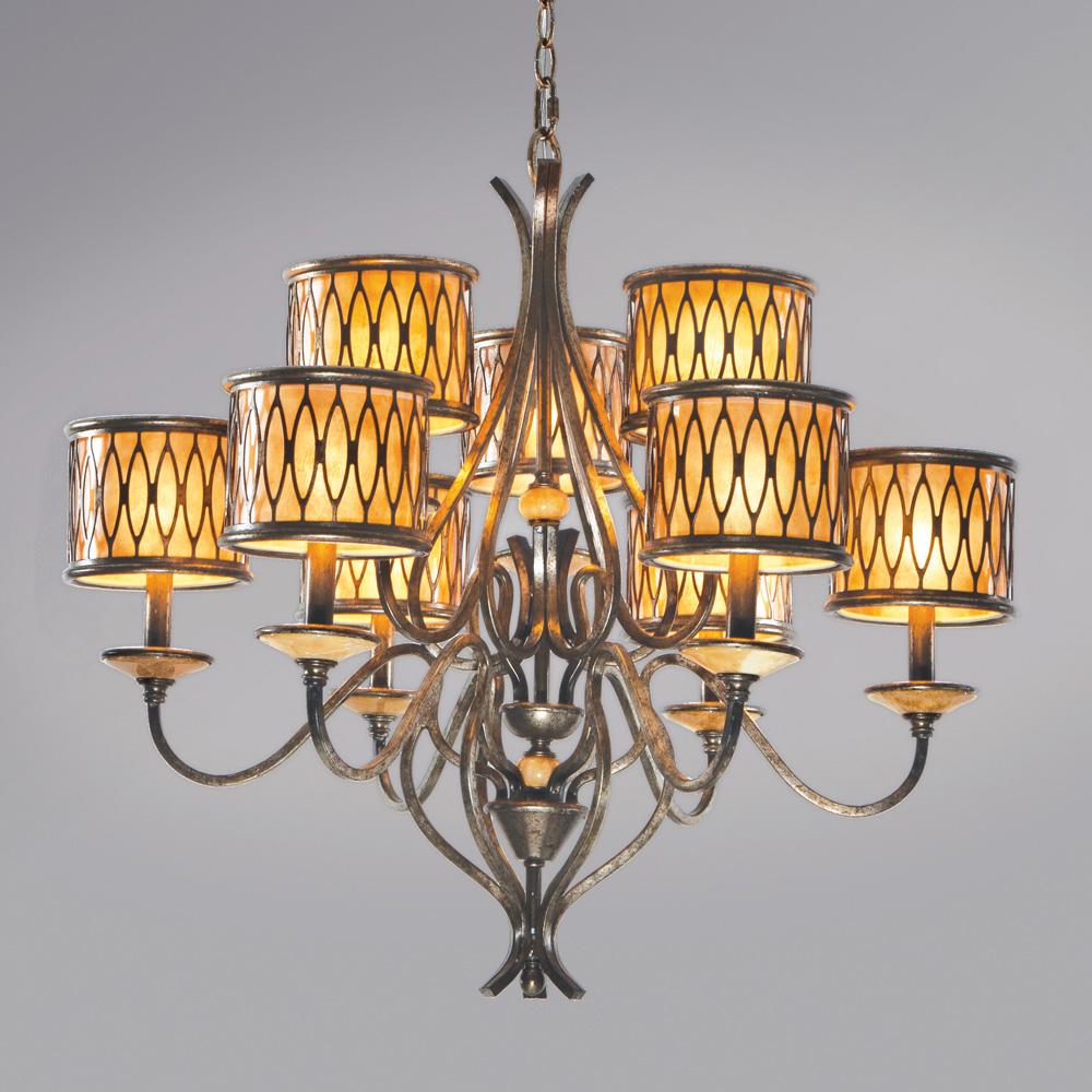 Nine Light Silver Drum Shade Chandelier