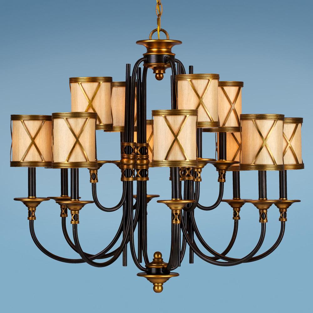 Twelve Light Black Drum Shade Chandelier