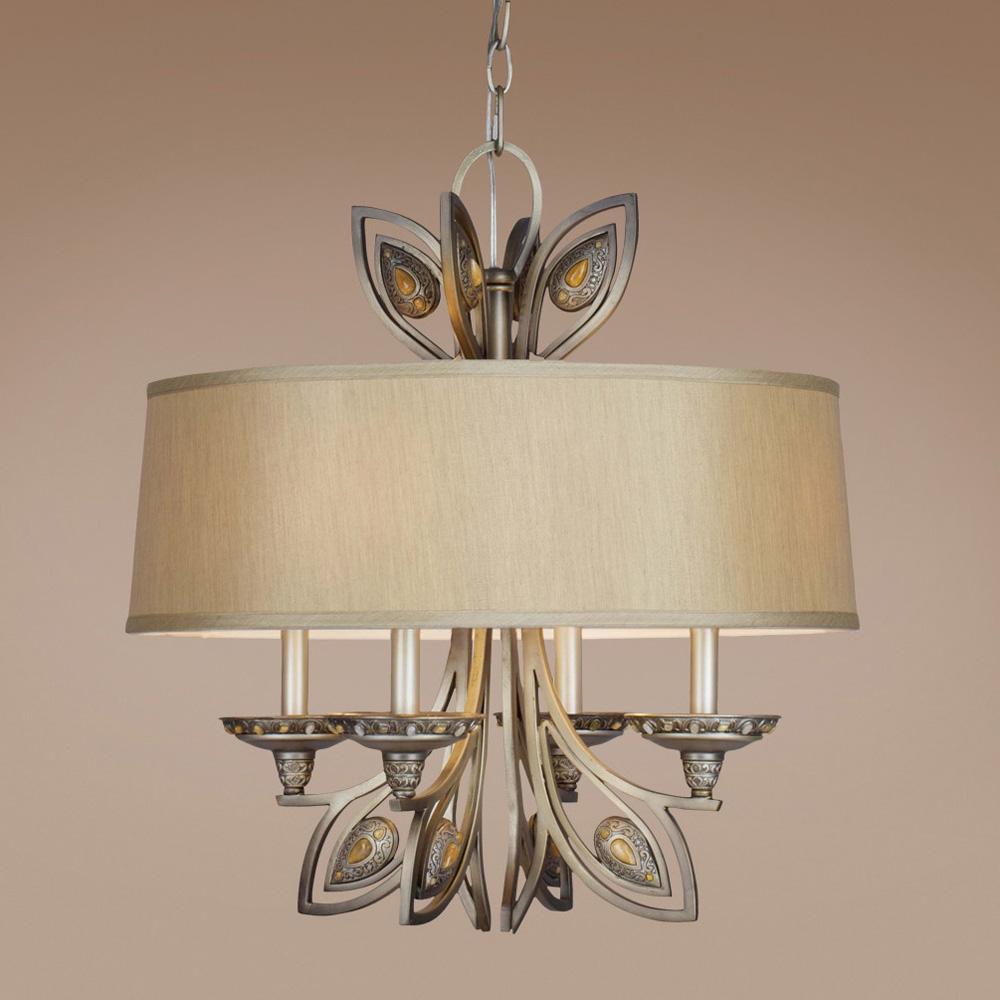 Four Light Silver Drum Shade Chandelier