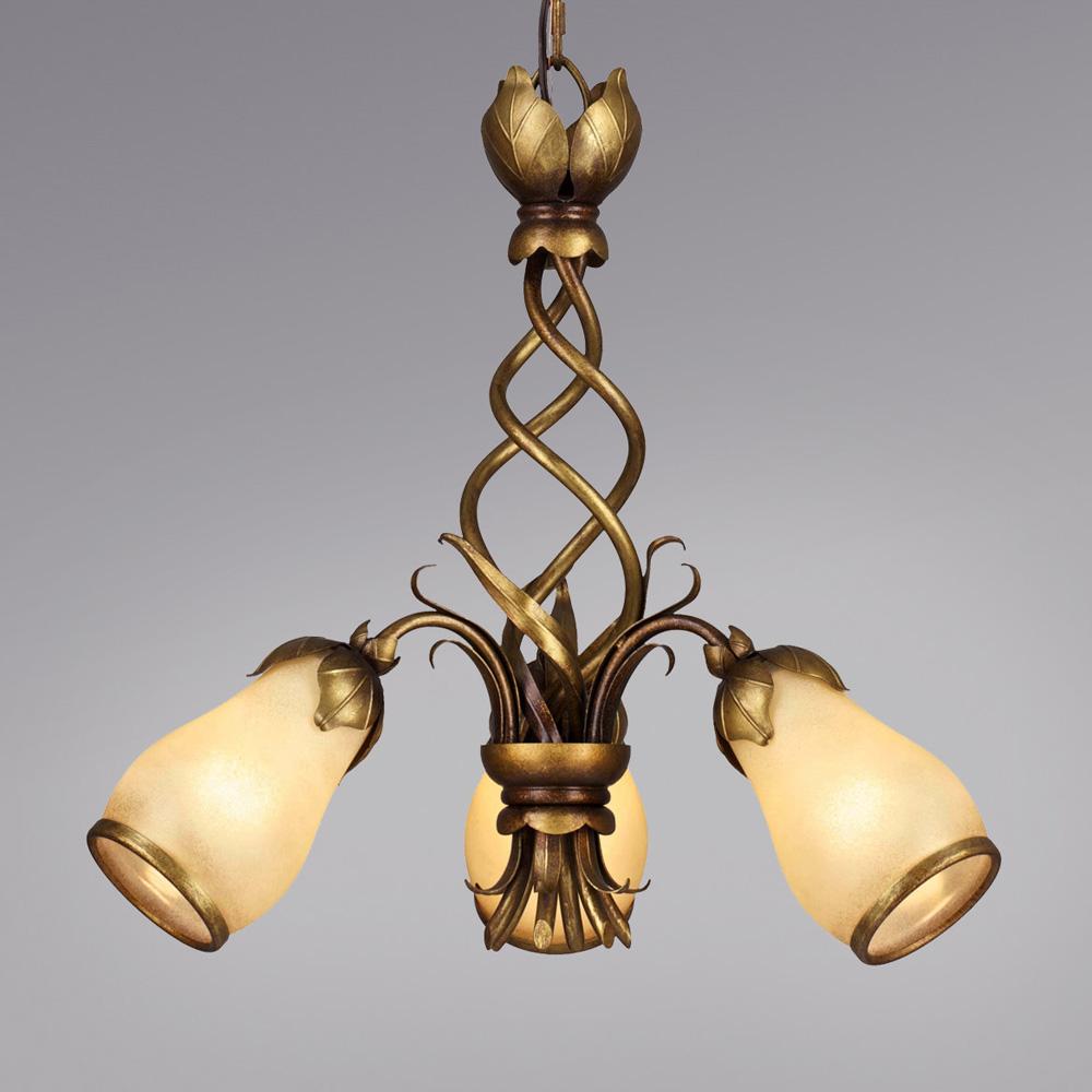 Three Light Gold Down Chandelier