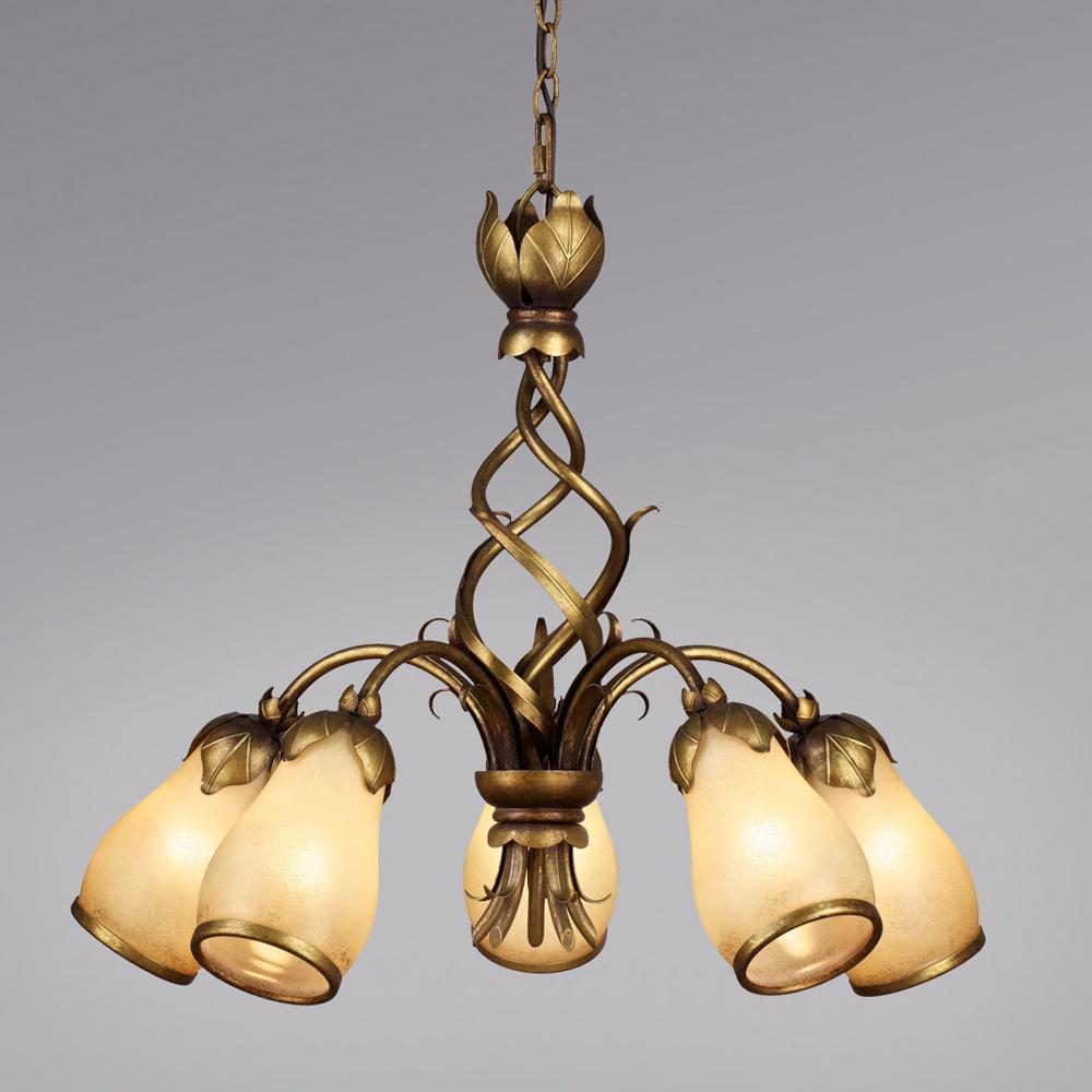 Five Light Gold Down Chandelier