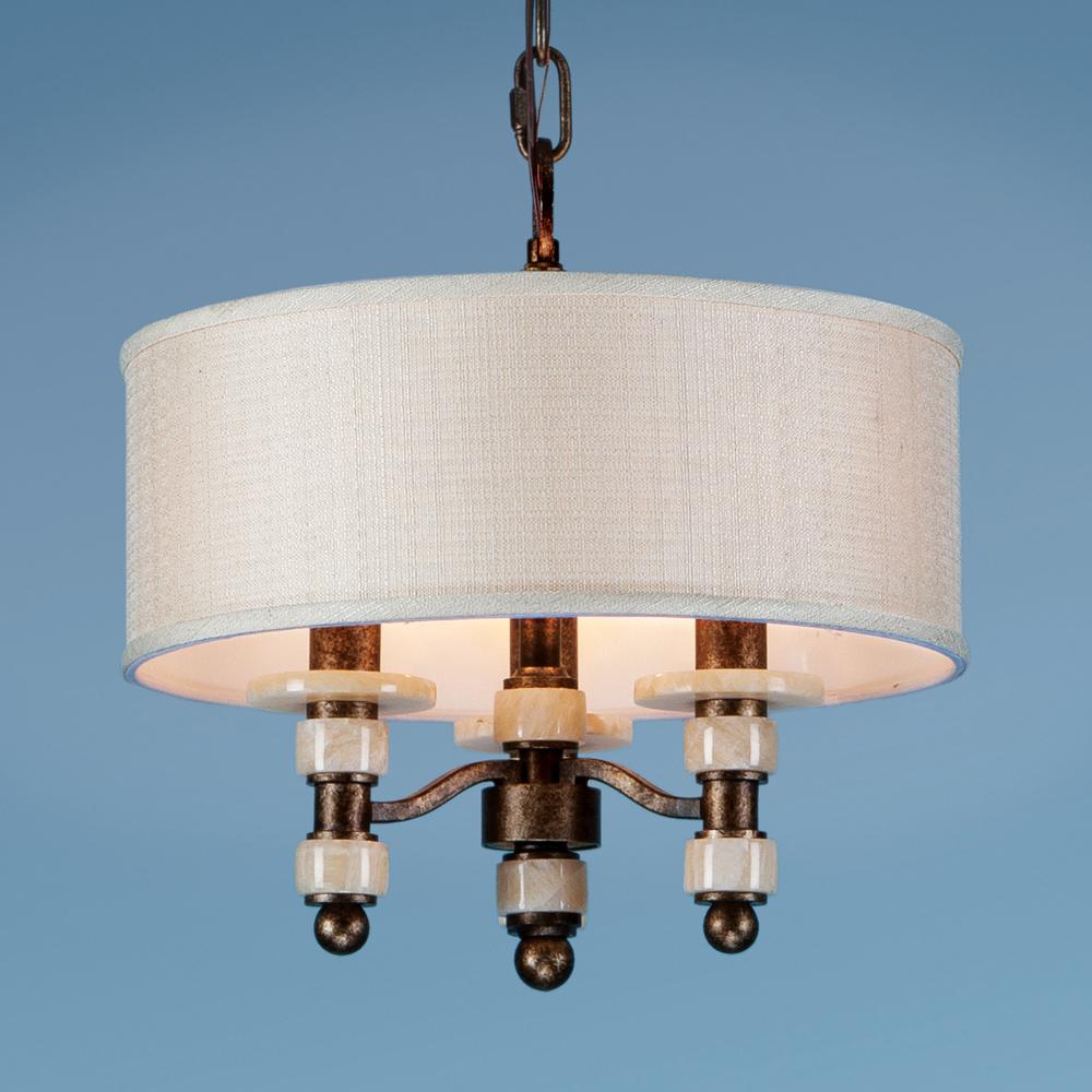 Three Light Brown Drum Shade Mini Chandelier