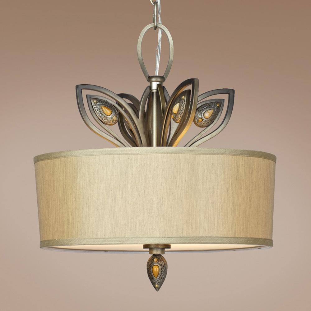 Three Light Gold Drum Shade Pendant