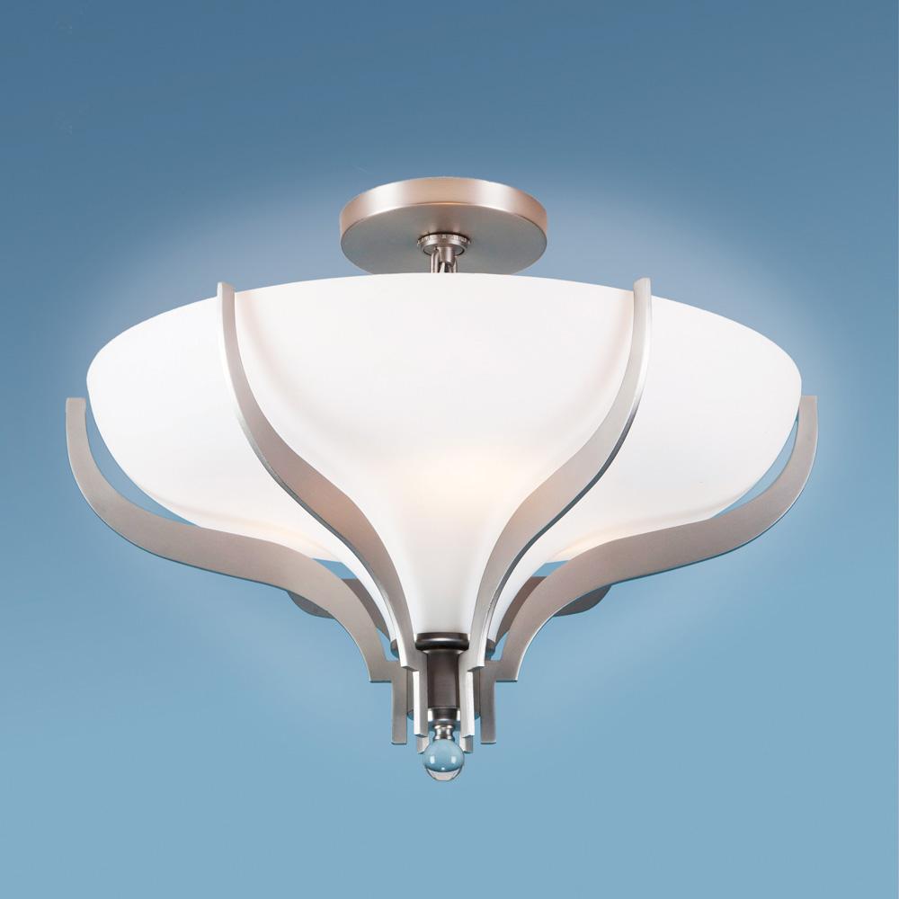 Three Light Nickel Bowl Semi-Flush Mount