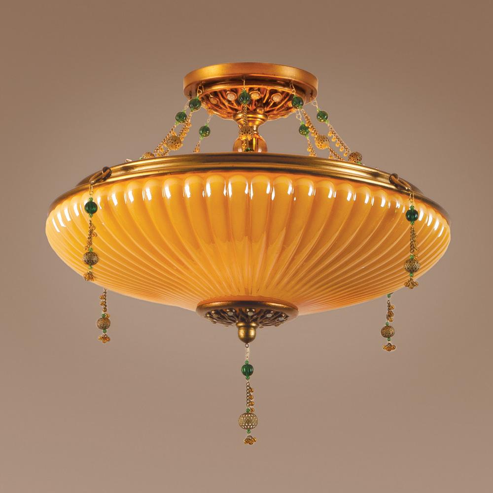 Three Light Gold Bowl Semi-Flush Mount