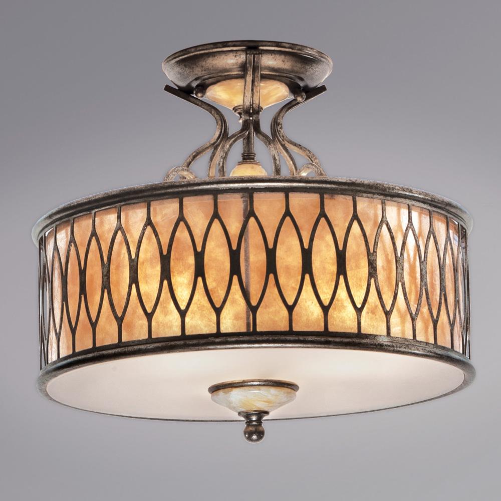 Three Light Silver Drum Shade Semi-Flush Mount