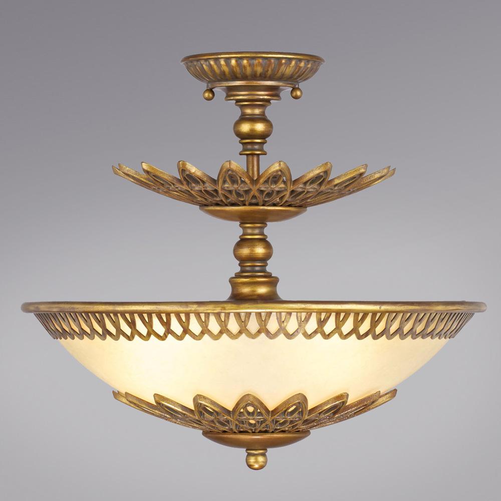 Three Light Gold Bowl Semi-Flush Mount